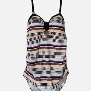 Jessica Simpson Maternity One Piece Swimsuit / Bathing Suit Striped Ruched Large